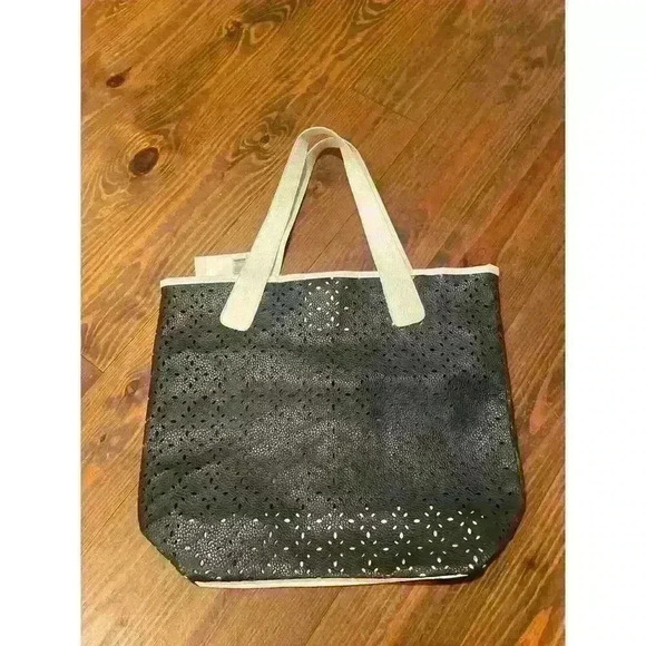 NWT Saks Fifth Avenue Faux Leather Perforated Tote Bundle (2) - Picture 3 of 12